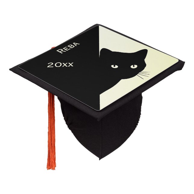 Toque De Diplômé Sly Black Cat Jaune Nom et année (Incliné)