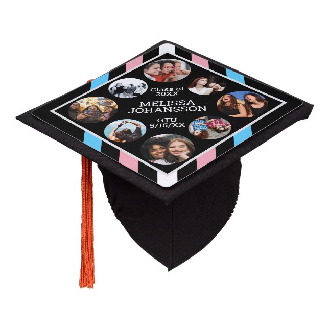 Toque De Diplômé Stripes Transgenre Photo Collage Black Custom (Incliné)