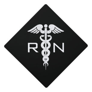 Toque De Diplômé Symbole blanc noir de caducée d'infirmier autoris