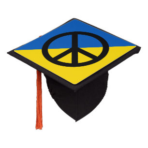 Toque De Diplômé Symbole de paix noir avec drapeau ukrainien anti-g
