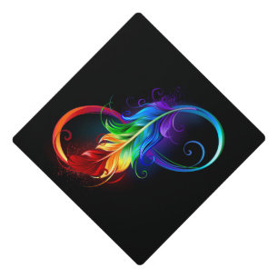 Toque De Diplômé Symbole d'infini avec plume arc-en-ciel