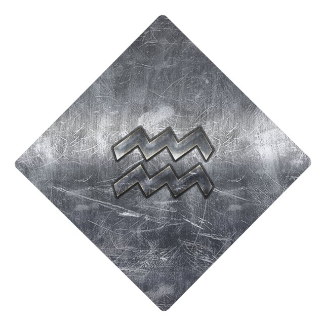 Toque De Diplômé SYMBOLE Zodiaque Aquarius Acier en argent désorgan (Devant)