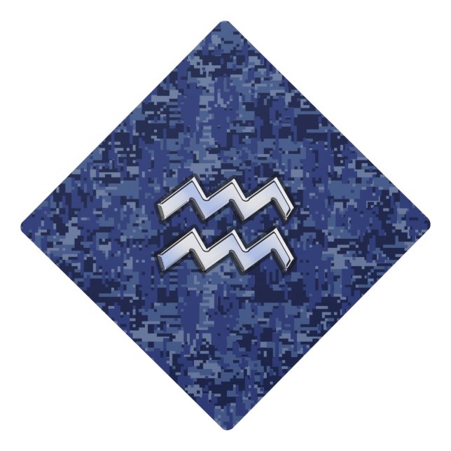 Toque De Diplômé Symbole Zodiaque Silver Aquarius Marine Camion num (Devant)
