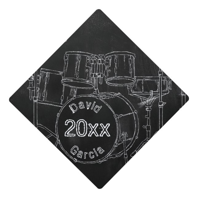 Toque De Diplômé Tammer Black School Chalkboard Sketch Nom Année (Devant)