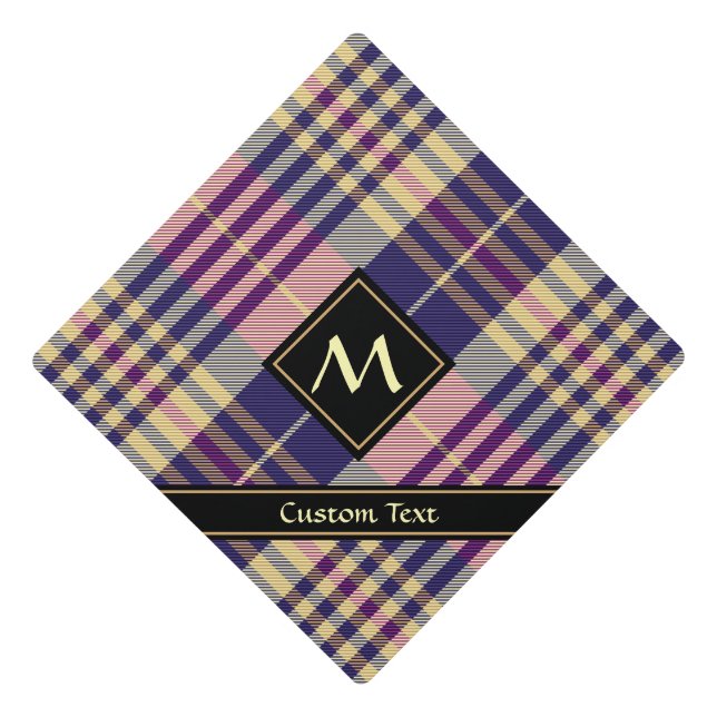 Toque De Diplômé Tartan mauve, or et bleu (Devant)