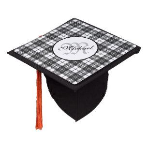 Toque De Diplômé Tartan motif Noël noir blanc Monogramme