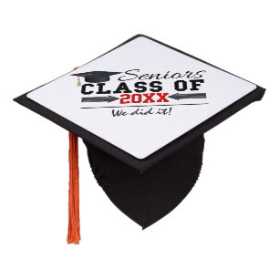 Toque De Diplômé Tassel de graduation noir et rouge personnalisé