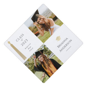 Toque De Diplômé Tassel d'or Blanc 2 Photo Graduation Cap Toppers