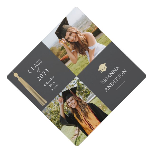 Toque De Diplômé Tassel d'or Gris 2 Capsules de graduation photo (Devant)
