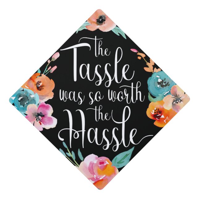 Toque De Diplômé Tassle vaut l'aquarelle de dispute florale (Devant)