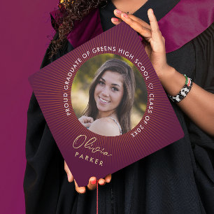 Toque De Diplômé Tendance Moderne Élégant Bourgogne Photo Classe De