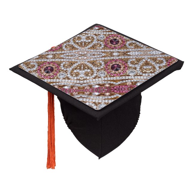 Toque De Diplômé tendance or argent élégant bordeaux rose bohème (Incliné)