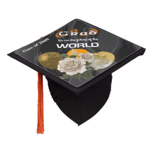 Toque De Diplômé Texte flou orange Roses anglaises blanches & Ballo