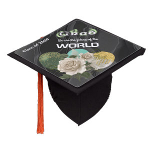 Toque De Diplômé Texte flou vert pâle Roses blanches Ballons