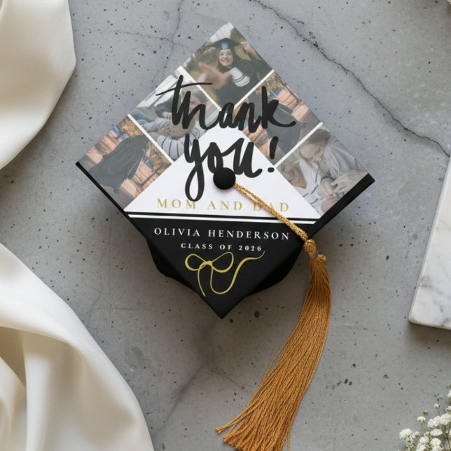 Toque De Diplômé Thank You Calligraphy Bow Five Photo  (Thank You Calligraphy Bow Five Photo Graduation Cap Topper)