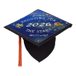 Toque De Diplômé Tir vers les étoiles-2 avec nom et fleurs