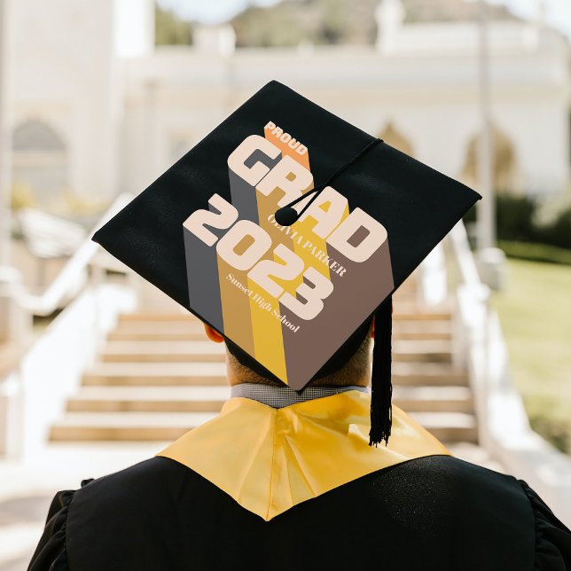 Toque De Diplômé Topp Casquette Grad personnalisé | Police 3D rétro (Créateur téléchargé)