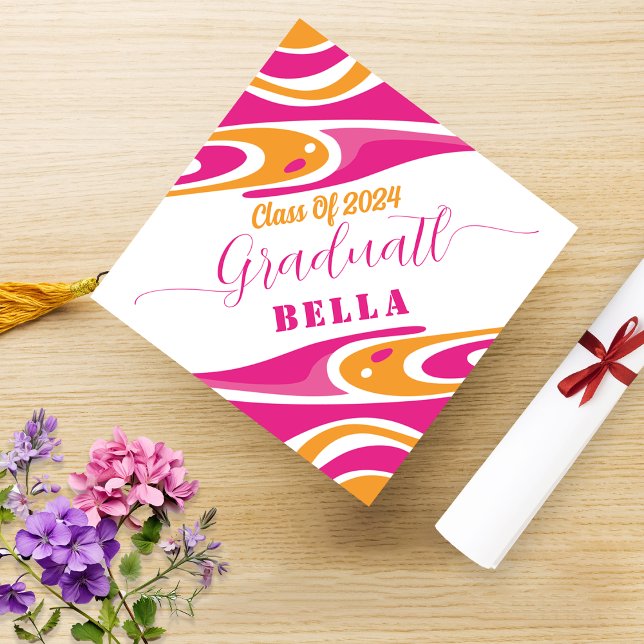 Toque De Diplômé Topp De Tassel Rose Et Orange Rétro (Créateur téléchargé)
