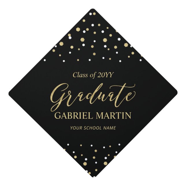 Toque De Diplômé Toppe de graduation Gold & Black Confetti (Devant)