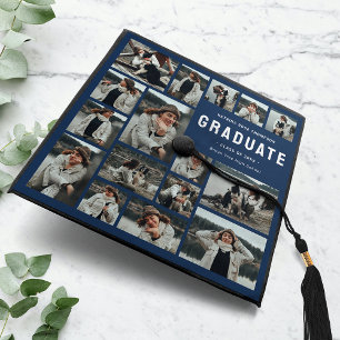 Toque De Diplômé Topper de capuchon de graduation Blue Multi Photo 