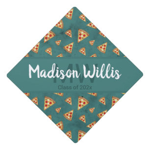 Toque De Diplômé Tranches de pizza cool vintage motif turquoise Mon