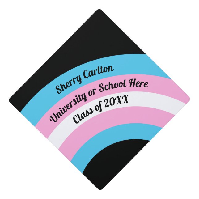 Toque De Diplômé Transgenre Rainbow Flag Personnalisé Nom de l'écol (Devant)