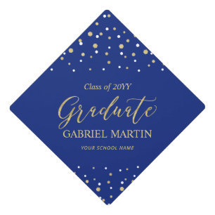 Toque De Diplômé Trophée de graduation Gold & Blue Confetti