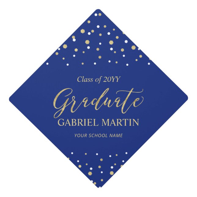 Toque De Diplômé Trophée de graduation Gold & Blue Confetti (Devant)