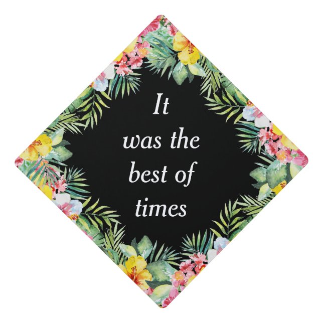Toque De Diplômé Typographie tropicale Topper de tuile florale (Devant)