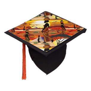 Toque De Diplômé Une belle femme africaine Silhouette sur les solei