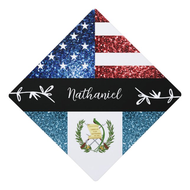 Toque De Diplômé USA Guatemala drapeau rouge bleu étincelles Nom pe (Devant)