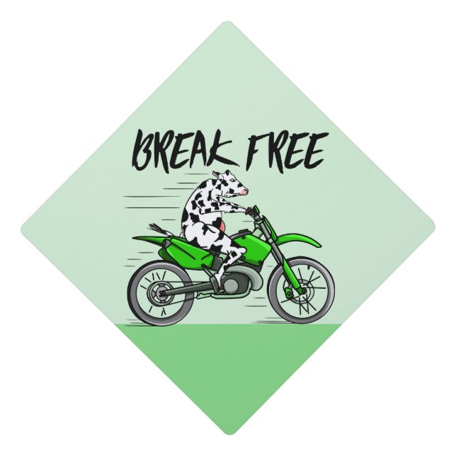 Toque De Diplômé Vache sur une moto verte brillante (Devant)