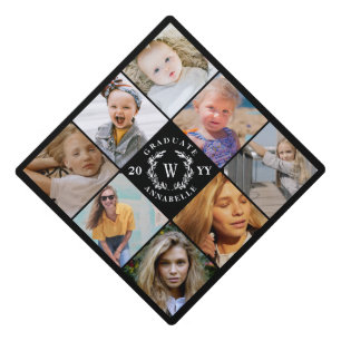 Toque De Diplômé Verdure Wreath Monogramme 8 Photo Collage