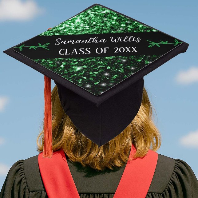 Toque De Diplômé Vert foncé faux scintillements Nom personnalisé Cl (Créateur téléchargé)