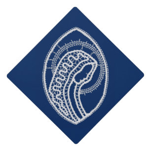 Toque De Diplômé Vierge Marie, dentelle blanche, bleu marine