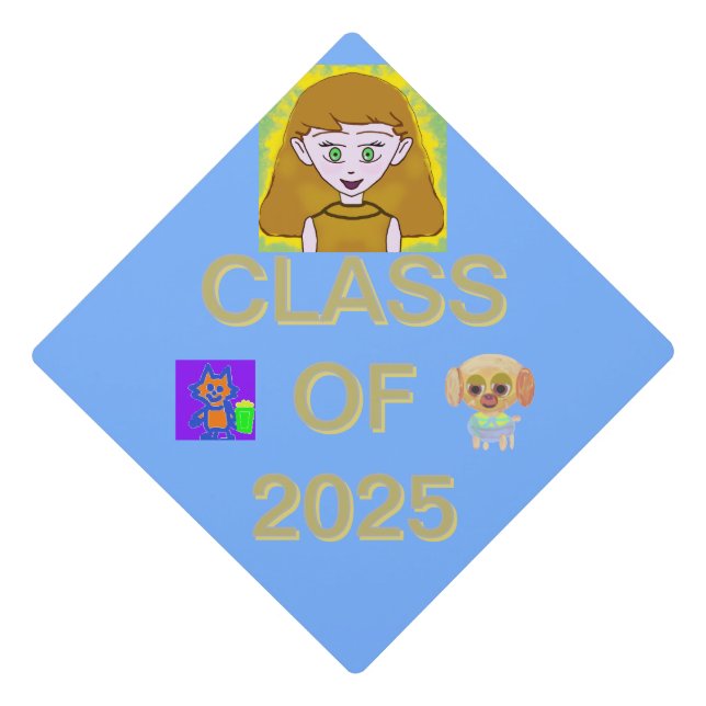 Toque De Diplômé Vos amis Trois Photos Classe de 2025 Bleu clair (Devant)
