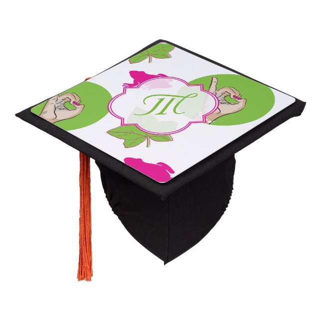 Toque De Diplômé Vrais assez rose et vert (Incliné)