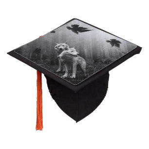 Toque De Diplômé Wonderful Wolves Black and White Leaf Us Alone 