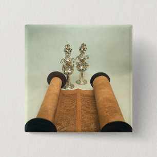 Torah scroll with Silver Crown finials 2 Inch Square Button