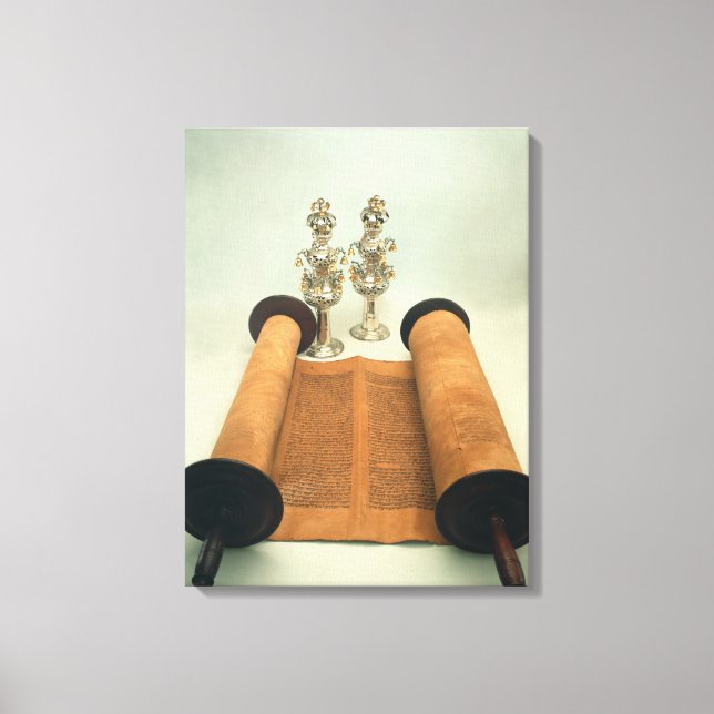 Torah scroll with Silver Crown finials Canvas Print (Front)