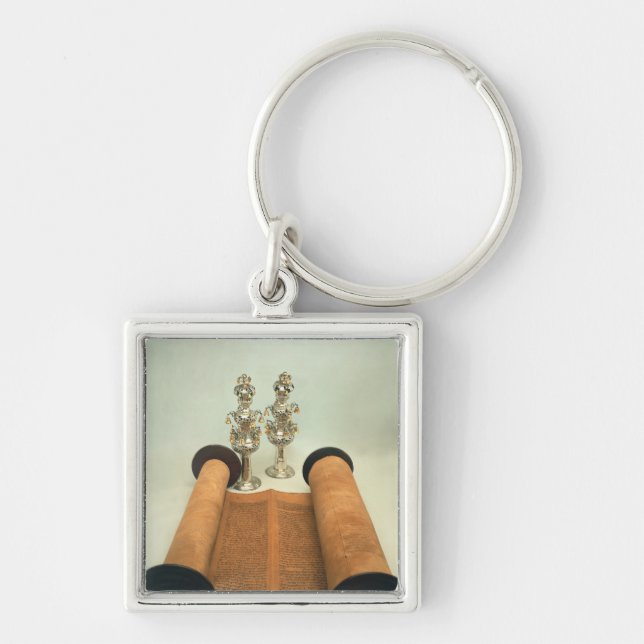 Torah scroll with Silver Crown finials Keychain (Front)