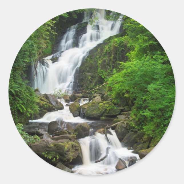 Torc waterfall scenic, Ireland Classic Round Sticker (Front)