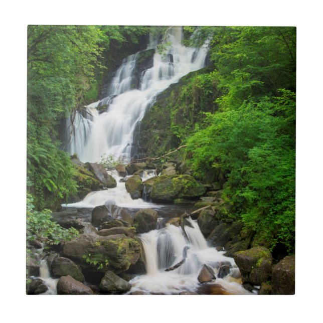 Torc waterfall scenic, Ireland Tile (Front)