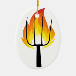 Torch and Pitchfork Ceramic Ornament