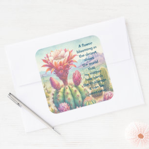 Torch Cactus Flower & Quote Square Sticker