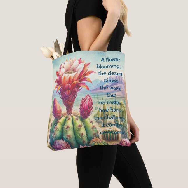 Torch Cactus Flower & Quote Tote Bag (Close Up)