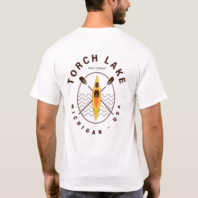 Torch Lake Michigan Kayaking Fishing Souvenirs 80s T-Shirt (Back)