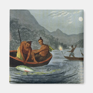Torch Light Fishing in North America, engraved by Magnet