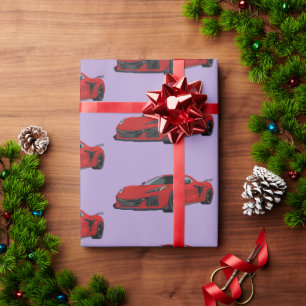 Torch Red C8 Corvette Sports Car Hand Drawn Wrapping Paper