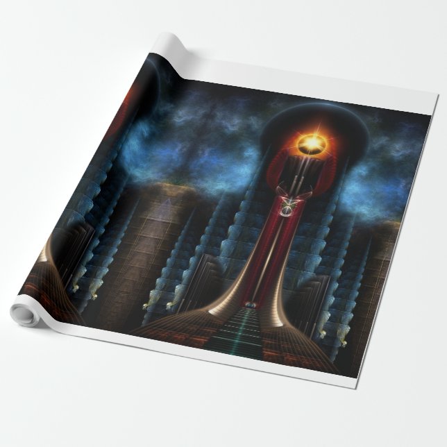 Torch Stone Tower Fractal Art Wrapping Paper (Unrolled)